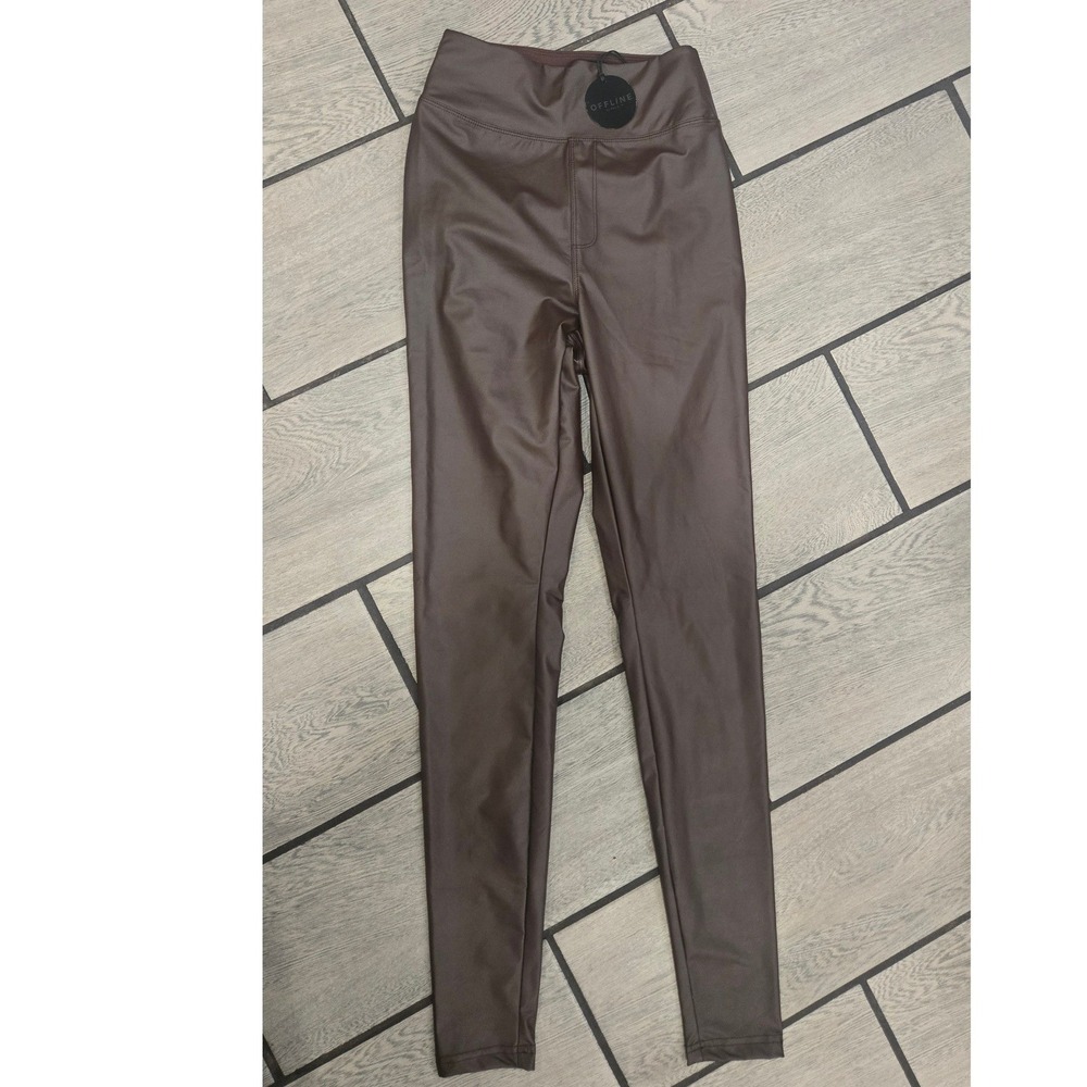 Aerie OFFLINE Real Luxe Faux Leather High Waisted Leggings Brown Medium NWT